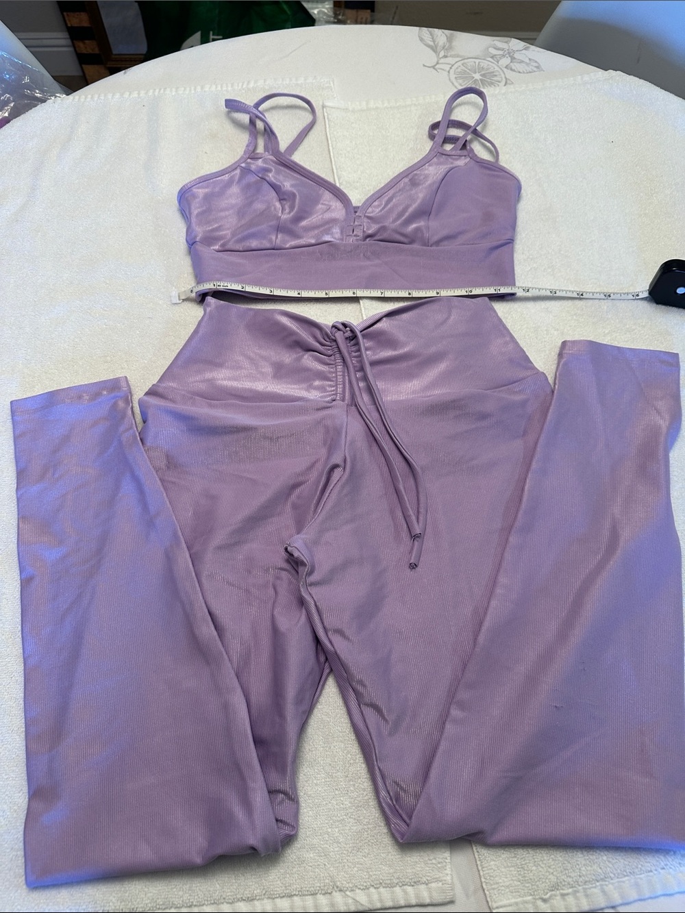 Source Unknown Lavender Drawstring High-Waist Leggings & Bralette Set